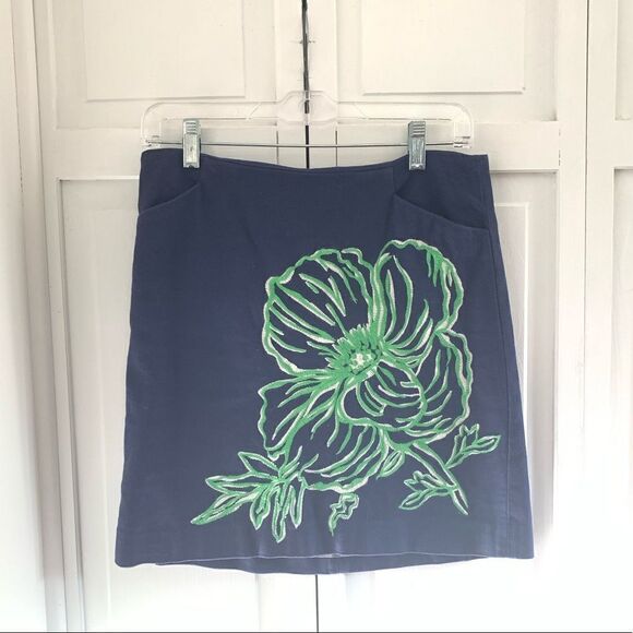 Lily Pulitzer Mini Skirt Green Embroidered Flower - Picture 1 of 13